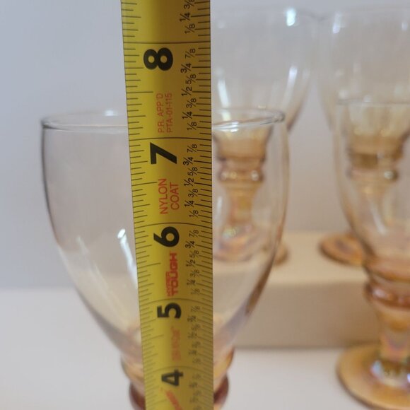 Set Of 6 Vintage Libbey Splash Amber Iridescent Glass Goblets With Ribbed Stem - Picture 8 of 8